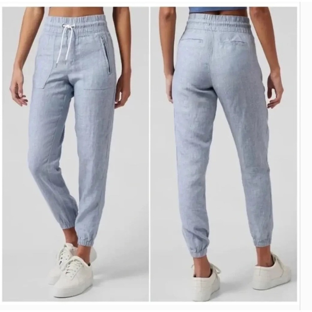 Athleta Cabo Linen Jogger Blue Chambray Pants Womens Size 6 Coastal Boho Beach